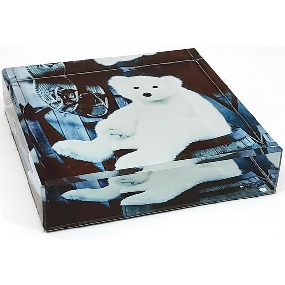 Gund TEDDY BEAR GLASS PAPERWEIGHT black & white design 3"square x 3/4" #4041944 - Picture 3 of 7